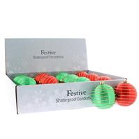 Christmas Tree Decorations - Assorted Red and Green Glitter Baubles - Pack of 12