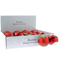 Christmas Tree Decoration - Assorted Red Santa and Elf Design Baubles - Pack of 12