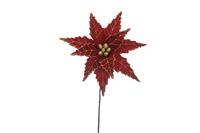 Christmas Floristry Decoration - Red Velvet Glitter Poinsettia Stem