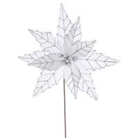 Christmas Floristry Decoration -White Velvet Glitter Poinsettia Stem