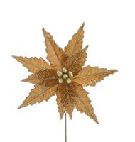 Christmas Floristry Decoration - Gold Velvet Glitter Poinsettia Stem
