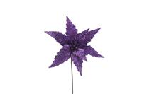 Christmas Floristry Decoration - Purple Velvet Glitter Poinsettia Stem