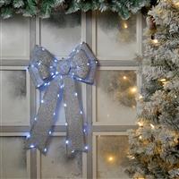 Christmas Home Decor - Silver Lit Door Bow