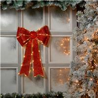Red Lit Door Bow - Christmas Home Decor