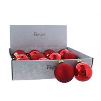 Christmas Tree Decoration - Red Glass Baubles - Pack of 12