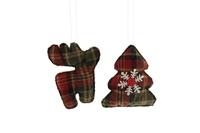 Christmas Tree Decoration - Red and Green Tartan Shapes - Pack of 2