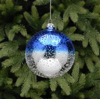 Christmas Tree Decoration - Blue & Silver Textured Bauble