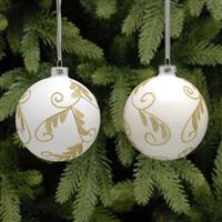 Christmas Tree Decoration - White with Gold Glitter Bauble