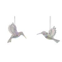 Pair of Silver Glitter Hummingbirds - Christmas Tree Decoration