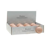 Pack of 12 Rose Gold Glitter Baubles - Christmas Tree Decoration