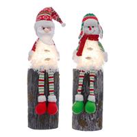 Pair of Battery Operated Dangly-Legged Santa & Snowman Ornaments - Christmas Decoration