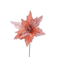 Frosted Pink Poinsettia with Sequins Stem Ornament - Christmas Decoration