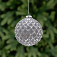 Silver and Grey Hexagon Patterned Glass Ball - Christmas Tree Decoration