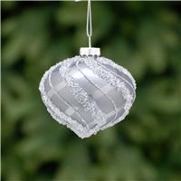 Grey and Silver Sequin Glass Onion - Christmas Tree Decoration