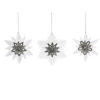 Pack of 3 Acrylic Clear and Silver Snowflakes - Christmas Tree Decoration