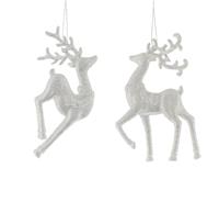 Pair of Bright Silver Reindeer - Christmas Tree Decoration