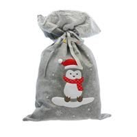 Grey Christmas Sack with Penguin - Christmas Decoration
