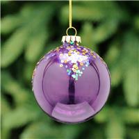 Purple Glass Ball with a Sequin Snow-cap - Christmas Tree Decoration