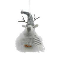 Grey and White Striped Scarf Hanging Reindeer - Christmas Tree Decoration