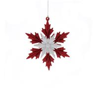 Hanging Red and White Glitter Snowflake - Christmas Tree Decoration