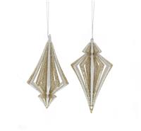 Pair of Hanging White and Champagne Finial Drops - Christmas Tree Decoration