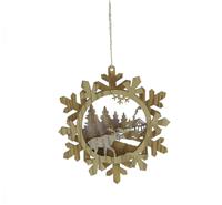 Hanging Wooden Snowflake-Reindeer Scene - Christmas Tree Decoration
