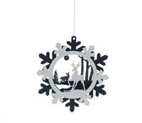 Hanging Blue and White Wooden Snowflake-Reindeers - Christmas Tree Decoration