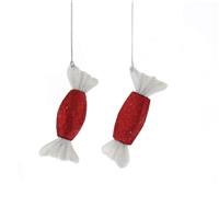 Pair of Hanging Red and White Glitter Sweet - Christmas Tree Decoration