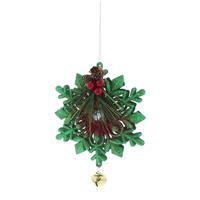 Hanging Green Glitter Snowflake with Gold Bell - Christmas Tree Decoration