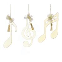 Pack of Three Gold and Ivory Music Notes - Christmas Tree Decoration