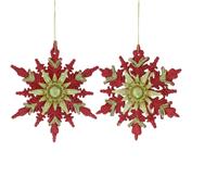 Pair of Hanging Red and Gold Snowflakes - Christmas Tree Decoration