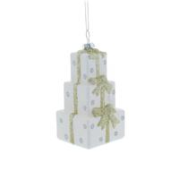 Hanging Gold and Silver Glitter Stacked Presents - Christmas Tree Decoration