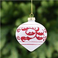 White Glass Onion with Red Leaf Band - Christmas Decoration