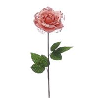 Pink Rose with Glitter Stem - Christmas Decoration