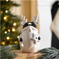 White Ceramic Reindeer with Black Hat - Christmas Decoration