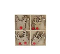 Christmas Tree Decorations - Wooden Reindeer Heads - Pack of 8