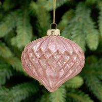 Christmas Tree Decoration - Pink Glitter Geometric Glass Onion Bauble