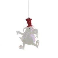 Christmas Decoration - White Iridescent Snowman with Red Hat