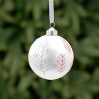Christmas Tree Decoration - Matt White with Red Twig Tree Glass Bauble