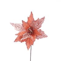 Christmas Decoration - Frosted Pink Poinsettia with Sequin Stem