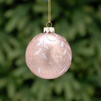 Christmas Tree Decoration - Pink with Silver Glitter Leaf Glass Bauble