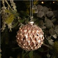 Rose Gold with White White Gems Hexagon Glass Bauble - Christmas Tree Decoration