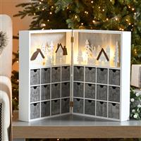 Christmas Decoration - White Village Advent Scene - 36cm - Battery Operated