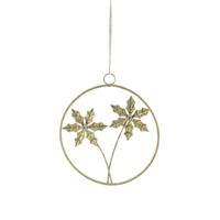 Christmas Tree Decoration - Metal Gold Ring with Flowers