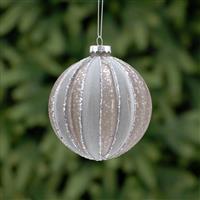 Christmas Tree Decoration - Flocked Grey Segment Glass Bauble