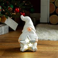 Christmas Decoration - LED White Porcelain Gonk Holding Star