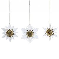 Christmas Tree Decoration - Clear and Gold Acrylic Snowflakes - Pack of 3