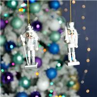 Hanging Silver and White Nutcracker - Pack of 2 - Christmas Tree Decoration