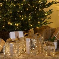 Set of 3 LED Gold Parcels - Christmas Decoration - Battery Operated
