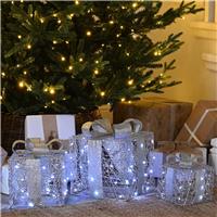Set of 3 LED Silver Parcels - Christmas Decoration - Battery Operated